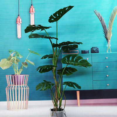 Plastic Artificial Potted Floor Plants Golden Monstera Tree Table Centerpiece Decoration