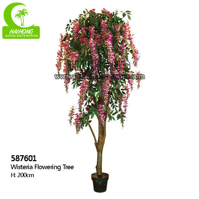 UV Resistant Artificial Potted Floor Plants Ornamental Lifelike Wisteria Flowering Purple Tree