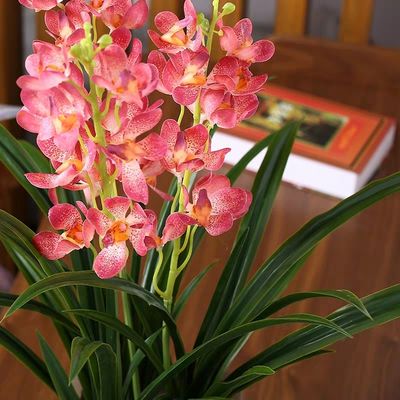 High Lifelike 80cm Artificial Cymbidium Fabric Flowers House Table Decoration